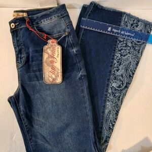 NWT Sz:11/12 Elite Jean Flare Bottoms High Rise Women's Denim Paisley Print